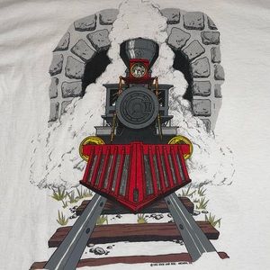 Vintage 1992 Train Painting Double Sided Graphic Shirt XL